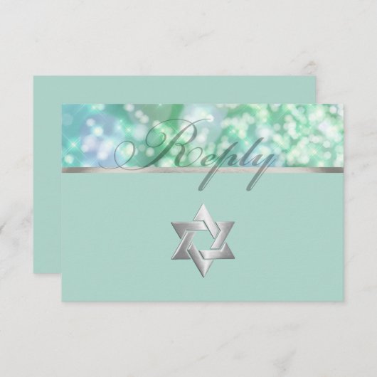 Bat Mitzvah Sparkle Lights Aqua RSVP Kaartje (Voorkant / Achterkant)