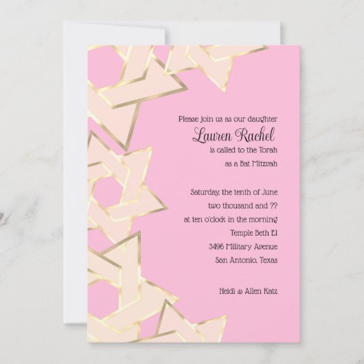 Bat Mitzvah Spure Gold Star van David op elke kleu Kaart (Voorkant)