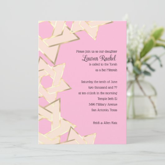 Bat Mitzvah Spure Gold Star van David op elke kleu Kaart (Staand voorkant)