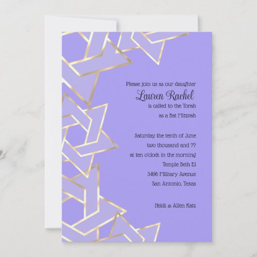 Bat Mitzvah Spure Gold Star van David op elke kleu Kaart (Voorkant)