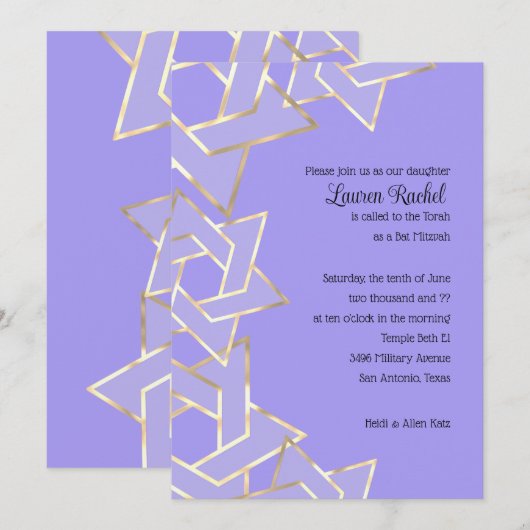 Bat Mitzvah Spure Gold Star van David op elke kleu Kaart (Voorkant / Achterkant)