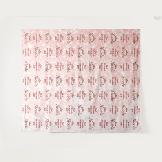 Bat Mitzvah Stap en Herhaal Roze Gouden Achtergron Wandkleed (Voorkant (horizontaal))