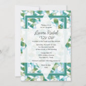 Bat Mitzvah Star van David Blue en Green Damask Kaart (Voorkant)