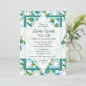 Bat Mitzvah Star van David Blue en Green Damask Kaart (Staand voorkant)