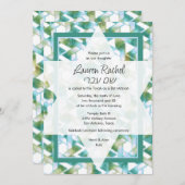 Bat Mitzvah Star van David Blue en Green Damask Kaart (Voorkant / Achterkant)
