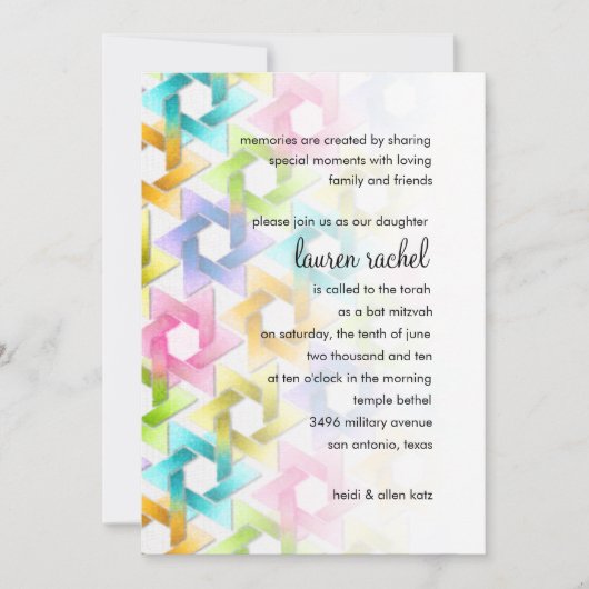 Bat Mitzvah Star van David Damask Kaart (Voorkant)