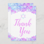 Bat Mitzvah Star van David Floral Pink Hydrangea Bedankkaart (Voorkant / Achterkant)