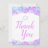 Bat Mitzvah Star van David Floral Pink Hydrangea Bedankkaart (Voorkant)