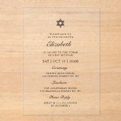 Bat Mitzvah Star van David Minimalist Modern Acryl Uitnodigingen (Voorkant)
