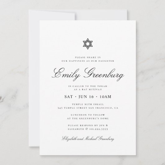 Bat Mitzvah Star van David Minimalist Modern Kaart (Voorkant)