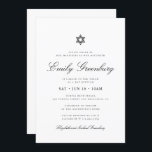 Bat Mitzvah Star van David Minimalist Modern Kaart<br><div class="desc">Het ontwerp is samengesteld uit sans serif typografie en playful cursieve manuscripttypografie op een eenvoudige achtergrond. Hier te vinden op: http://www.zazzle.com/store/selectpartysupplies</div>