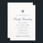 Bat Mitzvah Star van David Minimalist Modern Kaart<br><div class="desc">Het ontwerp is samengesteld uit sans serif typografie en playful cursieve manuscripttypografie op een eenvoudige achtergrond. Hier te vinden op: http://www.zazzle.com/store/selectpartysupplies</div>