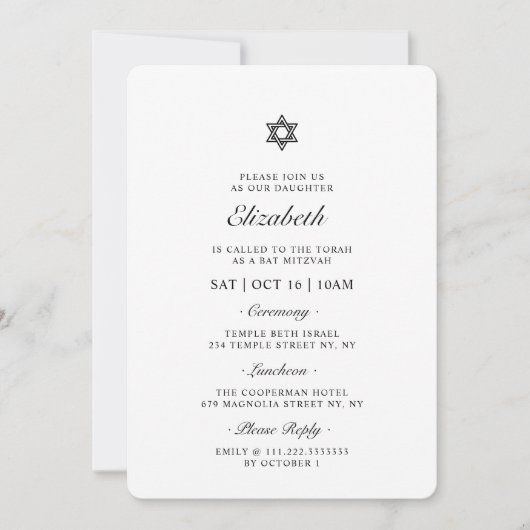 Bat Mitzvah Star van David Minimalist Modern Kaart (Voorkant)
