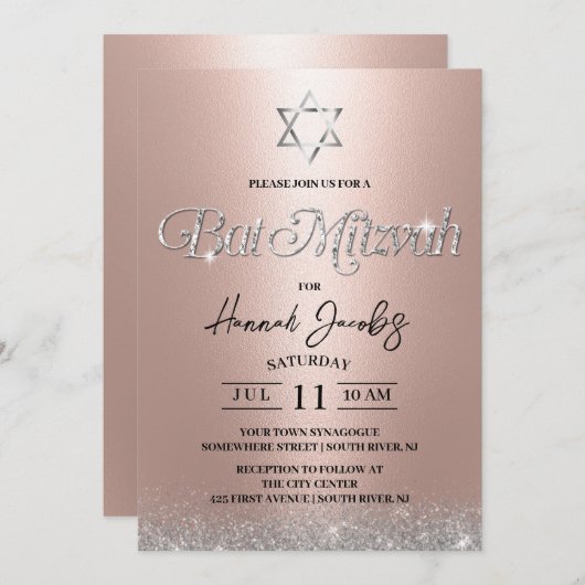 Bat Mitzvah Star van David Modern Roos Gold Jewish Kaart (Voorkant / Achterkant)