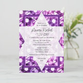 Bat Mitzvah Star van David Paarse Damask Kaart (Staand voorkant)