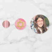 Bat Mitzvah Star van David Pink Gold Foto Joods Confetti (Voorkanten)