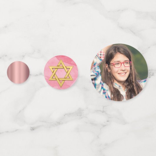 Bat Mitzvah Star van David Pink Gold Foto Joods Confetti (Voorkanten)