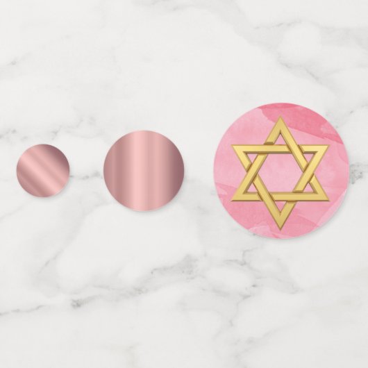 Bat Mitzvah Star van David Pink Gold Foto Joods Confetti (Achterkanten)