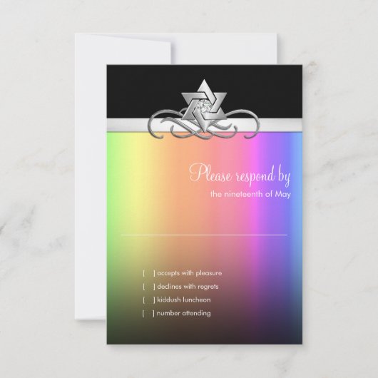 Bat Mitzvah Star van David Rainbow RSVP Kaartje (Voorkant)