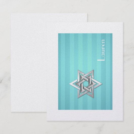 Bat Mitzvah Star van David Turquoise Hartelijk dan Bedankkaart (Voorkant / Achterkant)