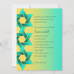 Bat Mitzvah Star van David Yellow Aqua Kaart