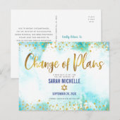Bat Mitzvah stelt de gouden Waterverf Glitter Blue Uitnodiging Briefkaart (Voorkant / Achterkant)