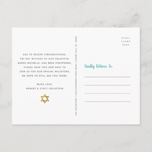 Bat Mitzvah stelt de gouden Waterverf Glitter Blue Uitnodiging Briefkaart (Achterkant)