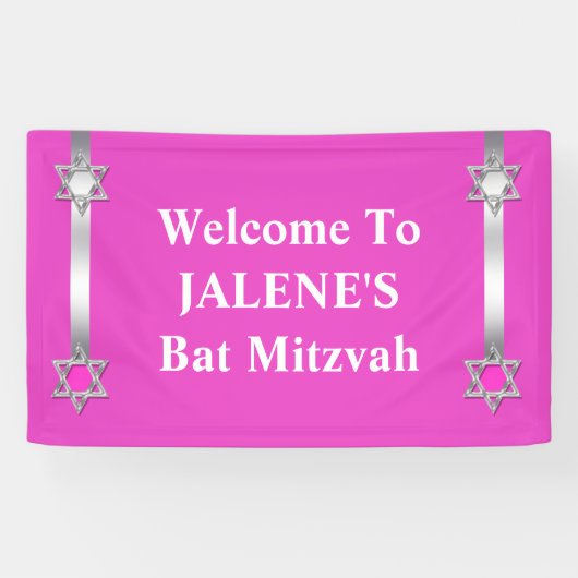 Bat mitzvah ster david roze spandoek (Horizontaal)