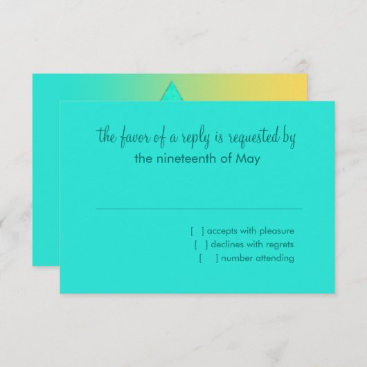 Bat Mitzvah ster van David geel aqua RSVP Kaartje (Voorkant / Achterkant)