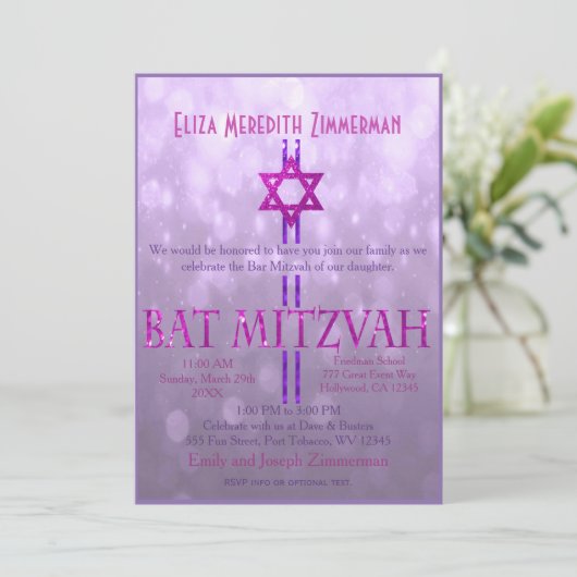 Bat Mitzvah | Ster van David | PAARS Kaart (Staand voorkant)