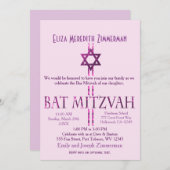 Bat Mitzvah | Ster van David | Roze Kaart (Voorkant / Achterkant)