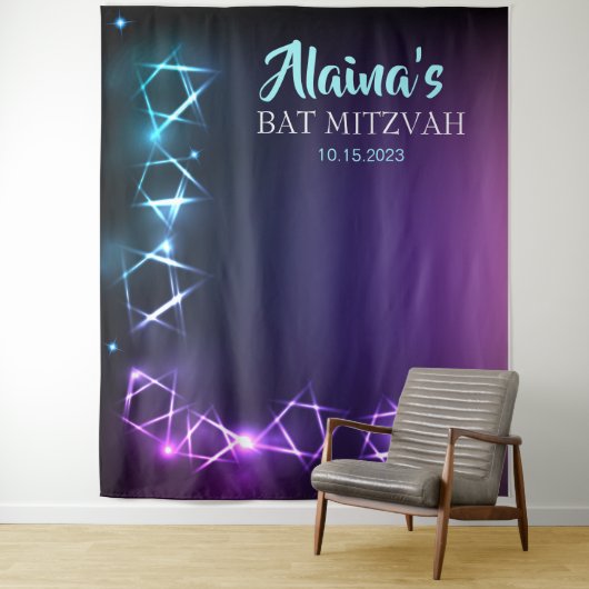 Bat Mitzvah-sterren Fotohokje Feest Achtergrond Wandkleed (In situ)