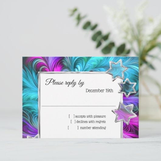 Bat Mitzvah sterren Kleurrijke Pastel tekening RSV Kaart (Staand voorkant)