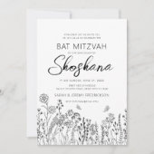 Bat Mitzvah Stijlvol Schrift Bloemenschets Kaart (Voorkant)
