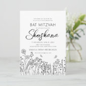 Bat Mitzvah Stijlvol Schrift Bloemenschets Kaart (Staand voorkant)