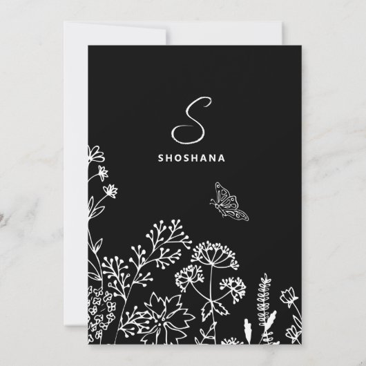 Bat Mitzvah Stijlvol Schrift Bloemenschets Kaart (Achterkant)