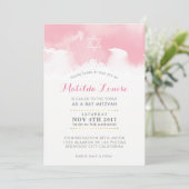 BAT MITZVAH stijlvolle bleke roze waterverf uitnod Kaart (Staand voorkant)