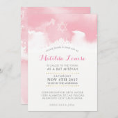 BAT MITZVAH stijlvolle bleke roze waterverf uitnod Kaart (Voorkant / Achterkant)