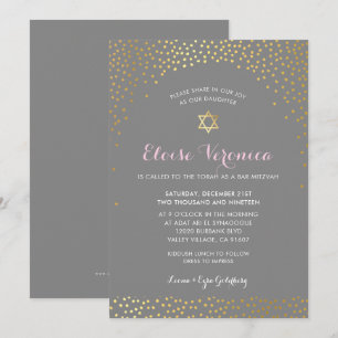 BAT MITZVAH stijlvolle mini confetti spot goud gri Kaart