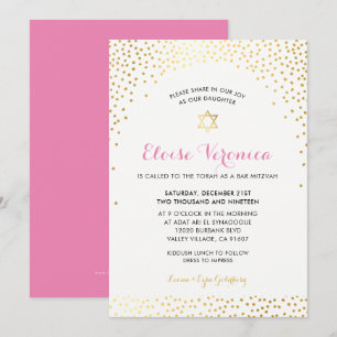 BAT MITZVAH stijlvolle mini confetti spot goud roz Kaart