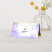 Bat Mitzvah Trendy Gold Stippen op Paarse Waterver Plaatskaartje (Achterkant)