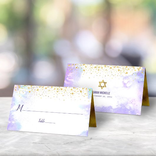 Bat Mitzvah Trendy Gold Stippen op Paarse Waterver Plaatskaartje
