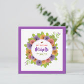 Bat Mitzvah Trendy Modern Floral Square Invitation Kaart (Staand voorkant)