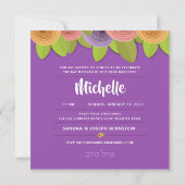 Bat Mitzvah Trendy Modern Floral Square Invitation Kaart (Achterkant)