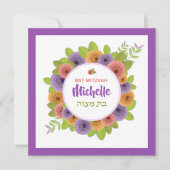 Bat Mitzvah Trendy Modern Floral Square Invitation Kaart (Voorkant)