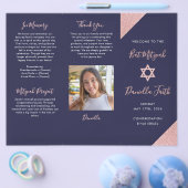 Bat Mitzvah Tri-Fold Program Navy Rose Gold Flyer (Enkel)