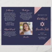 Bat Mitzvah Tri-Fold Programma Navy Rose Goud Flyer (Voorkant)