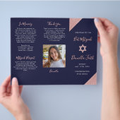 Bat Mitzvah Tri-Fold Programma Navy Rose Goud Flyer (Hand)