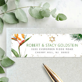 Bat Mitzvah Tropical Gold Palm Waterverf Adres Etiket