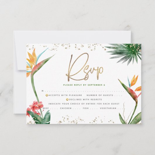 Bat Mitzvah Tropical Gold Script Palm Waterverf RSVP Kaartje (Voorkant)